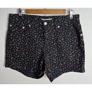 Levi's Mid Length Floral Denim Shorts Size 30 Black Pink Rose Cotton Women’s